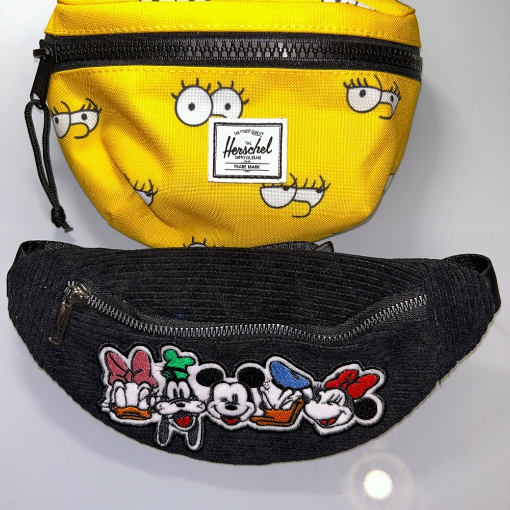 Herschel x Simpsons Yellow Waist Bag ➕ Black Disney Embroidered Waist Bag - NWOT